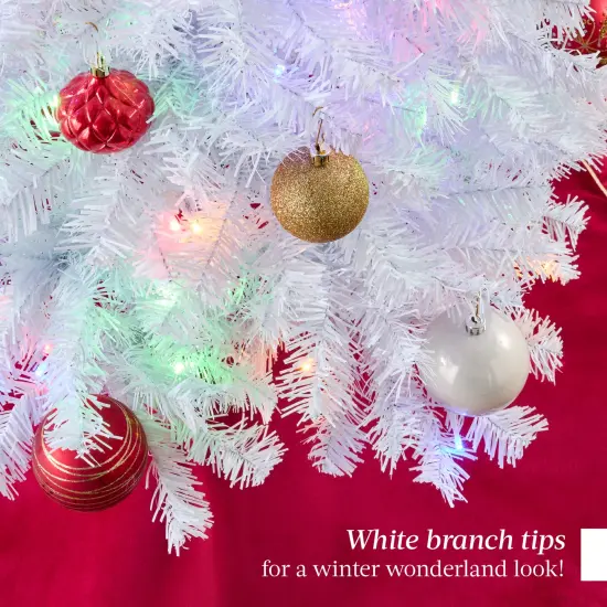 Best Choice Products Pre-Lit White Pencil Christmas Tree w/ Foldable Base, 2-in-1 Multicolor Lights {5}