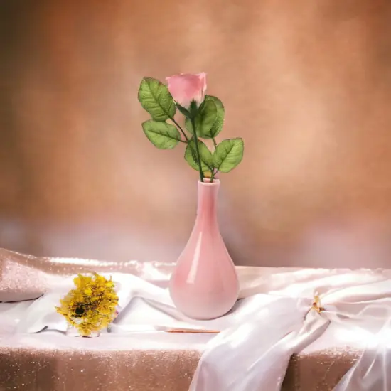 Ceramic Peace Rose Bud inside a Pink Vase, Valentines Decor, Wedding D&eacute;cor, Wedding Gift, Wedding Favor, Anniversary D&eacute;cor or Gift {2}