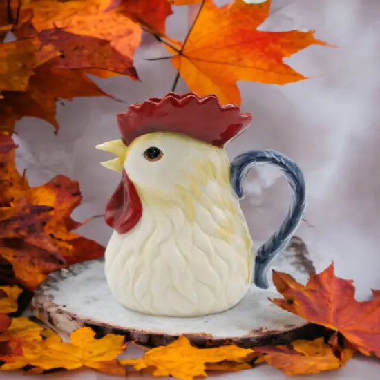 Hand Painted Ceramic Rooster Pitcher, Home D&eacute;cor, Gift for Her, Gift for Mom, Kitchen D&eacute;cor, Farmhouse D&eacute;cor, Fall Decor {1}