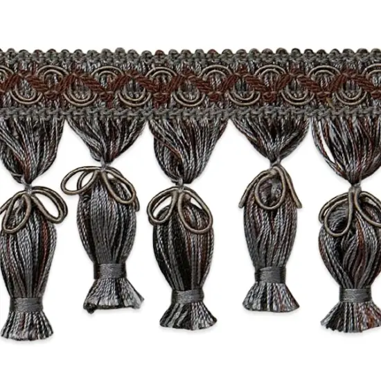 5 yards of Tied Tassel Fringe Trim | 5 yard cut Pewter Multi {1}