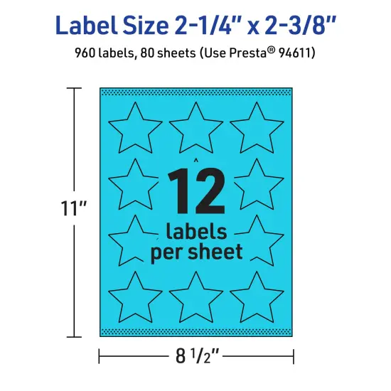 Avery Bright Blue Paper Labels, 2-1/4" x 2-3/8" Star {5}