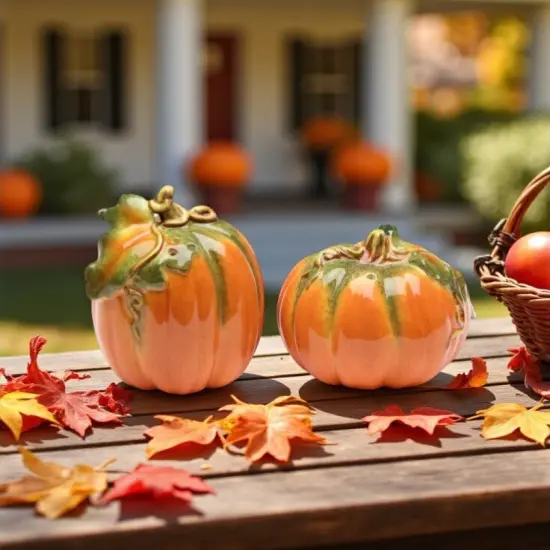 Ceramic Orange Pumpkin Salt & Pepper Shakers, Gift for Her, Gift for Mom, Kitchen D&eacute;cor, Farmhouse Decor, Fall D&eacute;cor, Thanksgiving Decor {1}