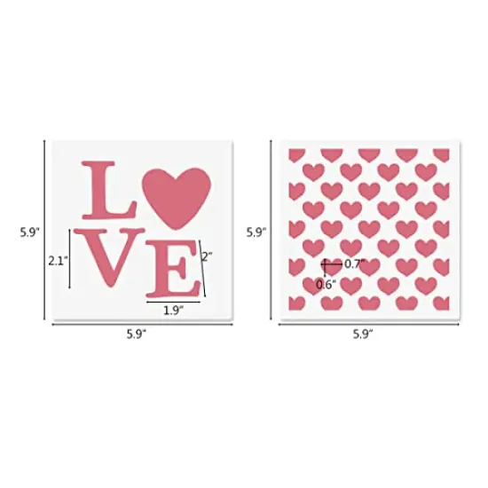 6x6 in Hearts Love Cookie Stencils for Royal Icing, Valentine Stencils for Sugar Cookie, 16 Pcs Reusable Plastic Biscuit Stencils with Assorted Sizes Heart Shapes Love Letters for Fondant Candy Baking {6}