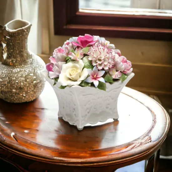 Pretty Petals: Elegant Handcrafted Ceramic Flowers Bouquet Music Box with Removable "God Loves You" Pendant - Edelweiss {2}