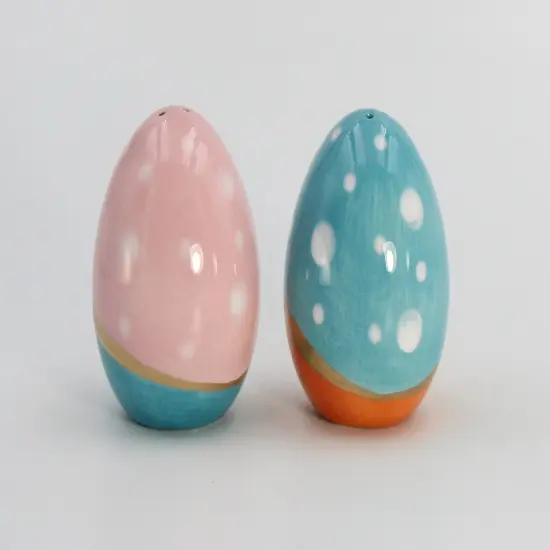 Ceramic Blue and Pink Easter Eggs with Gold Accent Salt and Pepper Shakers, Gift for Her, Gift for Mom, Kitchen D&eacute;cor, Spring D&eacute;cor {6}