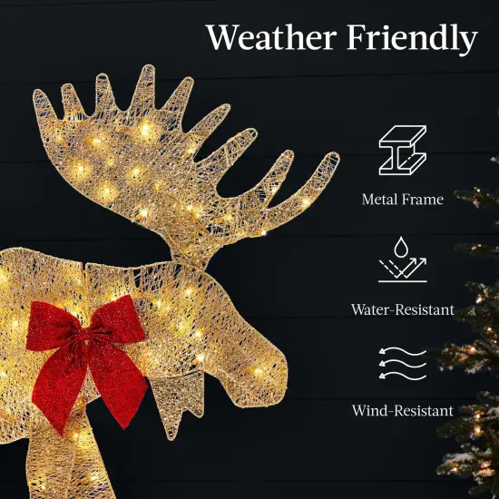 Best Choice Products 4ft 3-Piece Lighted 2D Christmas Moose Set Outdoor D&eacute;cor w/ 195 LED Lights, Stakes Gold {6}