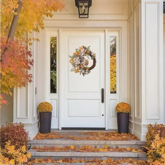 24" Fall Wreath for Front Door Original Design Autumn Wreath Decoration {4}
