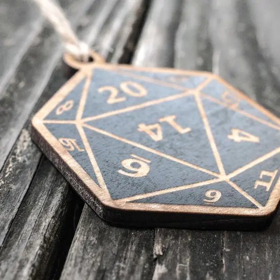 Ornament - D20 - Black Painted Raw Wood 3x3in {5}
