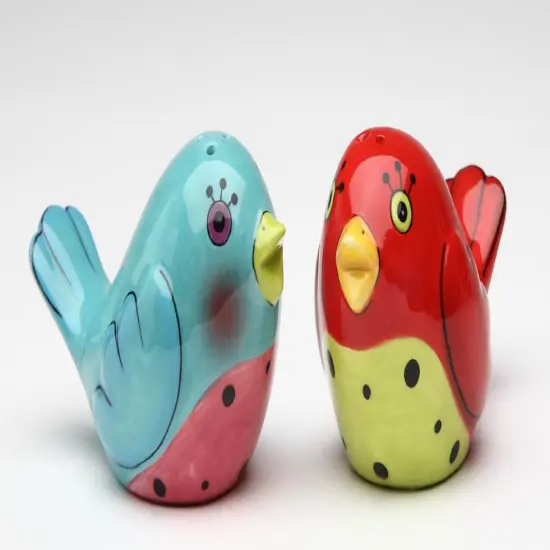 Ceramic Dotted Red And Blue Love Birds Salt & Pepper Shakers, Home D&eacute;cor, Gift for Her, Gift for Mom, Kitchen D&eacute;cor, Birdwatcher Gift {3}