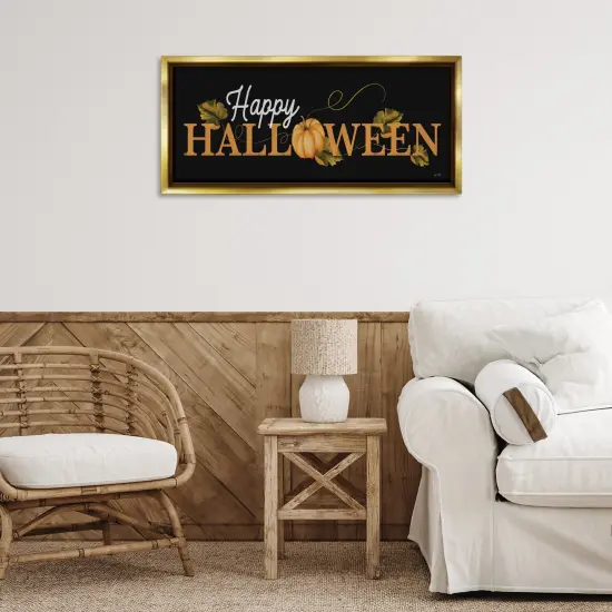 Happy Halloween on Black Floating Frame Canvas Art Gold {2}