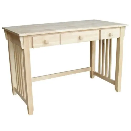 Natural Unfinished Wood Computer Desk with Pull-Out Keyboard Tray and Drawer {1}