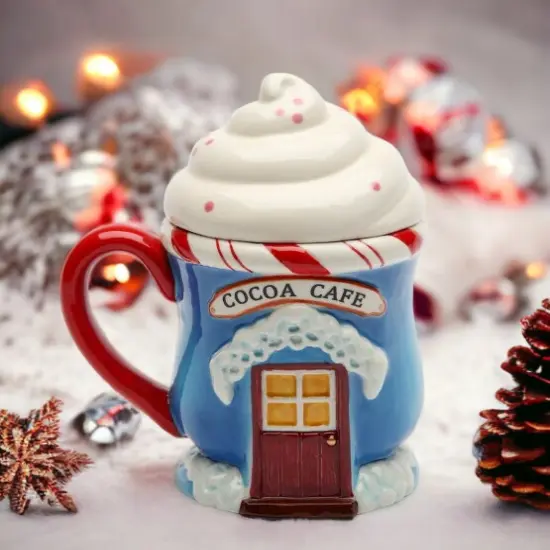 Ceramic Christmas Santa's Village Covered Mug, Home Décor, Gift for Her, Gift for Mom, Kitchen Décor, Christmas Décor {2}