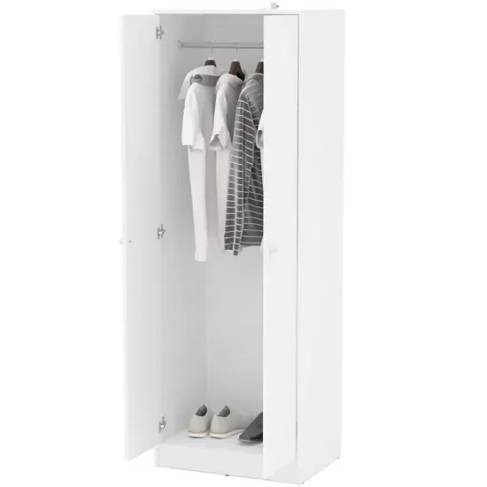 Modern White 2-Door Wardrobe Armoire Cabinet with Clothes Hanging Rod {2}