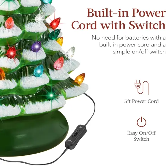 15in Ceramic Christmas Tree Pre-Lit Tabletop Holiday Tree with Star Topper and Multicolored Bulbs Frosted W {4}