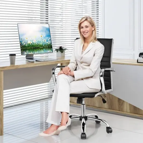 Black PU Leather High-Back Office Chair with Rocking Tilt and Adjustable Swivel {4}