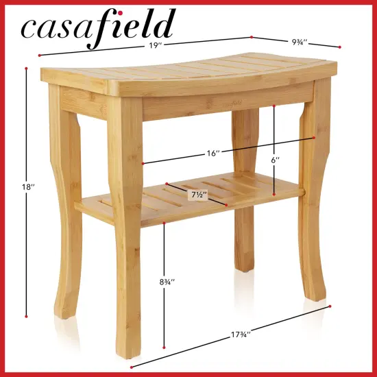 Casafield Bamboo Shower Bench with Storage Shelf, Wooden 2-Tier Bathroom Spa Stool for Indoor or Outdoor Use {5}