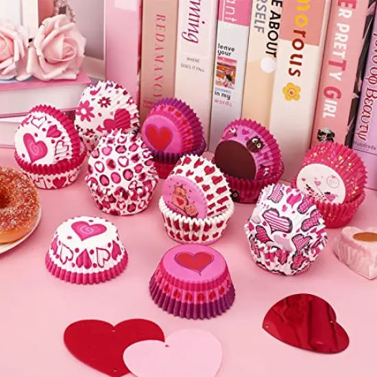 450 Pieces Valentine's Day Cupcake Liners Heart Baking Cups Cupcake Wrappers Paper Wraps Muffin Liners for Valentine's Day Wedding Birthday Party Candy Cake Decorations Supplies (9 Designs) {1}