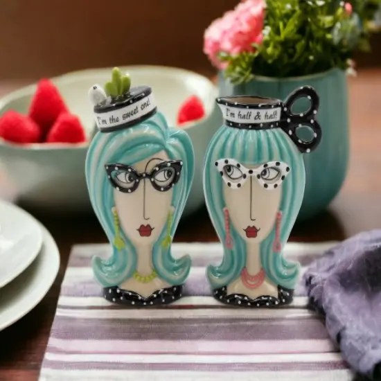 Ceramic Besties Wearing Eyeglasses Sugar And Creamer With Spoon, Home Décor, Gift for Her, Mom, Friend or Coworker, Kitchen Décor {1}