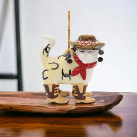 Ceramic Cowboy Cat Ornament, Home Décor, Gift for Her, Gift for Mom, Gift for Cowboy, Cowgirl,Cat Lovers Gift, Pet Loss Gift {2}