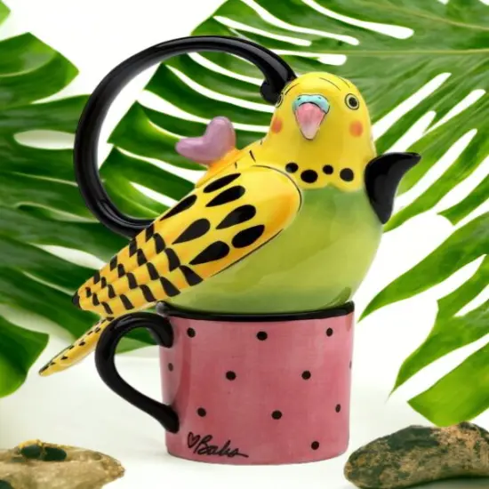 Ceramic Yellow Parakeet Bird Tea For One, Gift for Her, Gift for Mom, Kitchen D&eacute;cor, Tea Party D&eacute;cor, Caf&eacute; D&eacute;cor, Birdwatcher Gift {2}