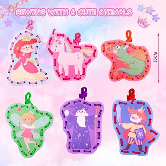 Wooden Fairytale Lacing Card for Kids 3-5, Sewing Cards for Toddlers, Toddler Arts and Craft, Fine Motor Skill Toys, 6 Wooden Panels and 6 Matching Laces, Gift for Boys, Girls {6}