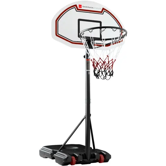 Best Choice Products Kids Height-Adjustable Basketball Hoop, Portable Backboard System w/ 2 Wheels Dark Red/Black {1}
