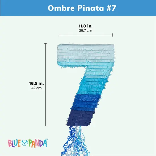 BLUE PANDA Ombre Blue Number 7 Pull String Pinata, Party Game for Kids Ages 3-14, Fillable Hanging Decoration for Birthday Decorations, Holds Candy, Toys & Confetti (16.5 x 11.35 In) {4}