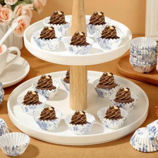 800 Pcs Blue and White Flower Cupcake Liners Flower Cupcake Wrappers Grease Proof Blue Muffin Liners Disposable Cupcake Papers Baking Cups for Baking Weddings Party (1.38 x 0.79 inch) {5}