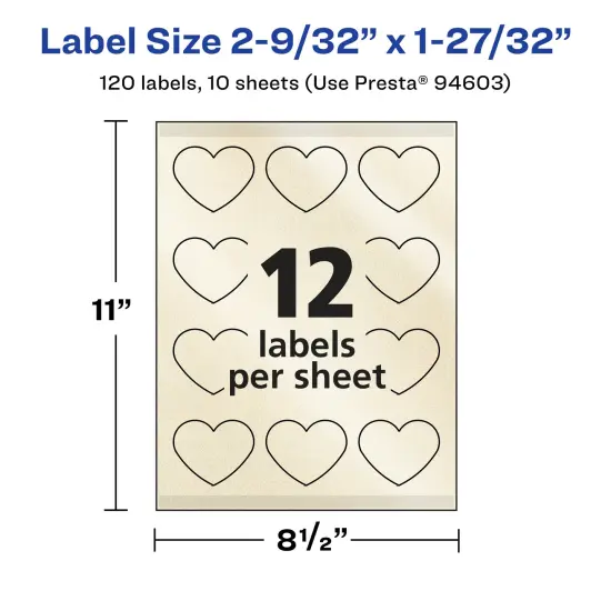 Avery Pearlized Ivory Heart Labels with Sure Feed Technology, Print-to-the-Edge, 2-9/32" x 1-27/32" {5}