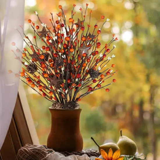 6 Pcs Artificial Berry Picks with Rusty Metal Stars {5}