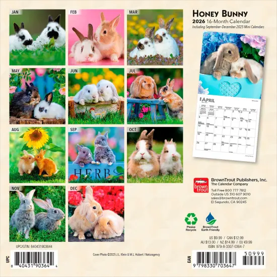 Honey Bunny | 2026 7 x 14 Inch (Hanging) Monthly Mini Wall Calendar {2}