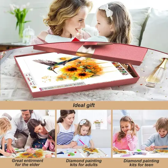 Diamond Painting Kits for Adults Hummingbird Sunflower, 5D DIY Diamond Art Kits for Beginners Round Full Drill Diamond Painting for Home Wall Decoration Gift 12&times;12inch, Bird {3}