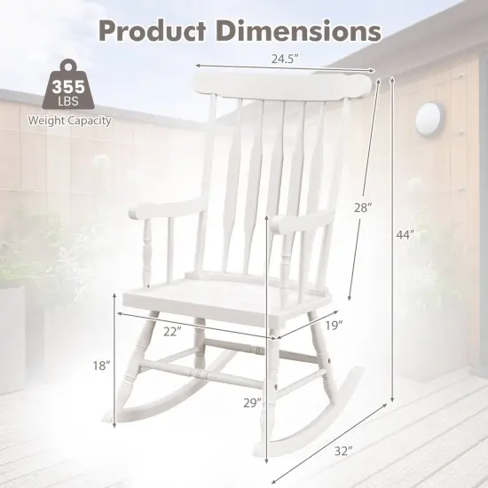 Costway Solid Wood Rocking Chair Porch Rocker Indoor Outdoor Seat Glossy Finish White\Coffee {3}