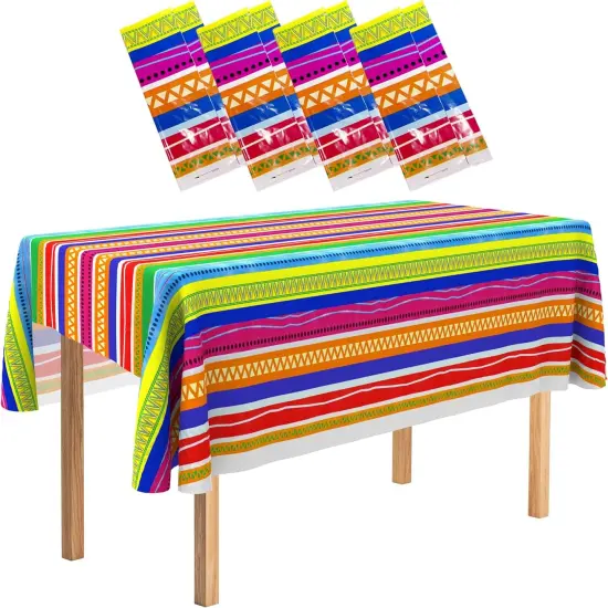 4E's Novelty 4 Pack Fiesta Plastic Tablecloth &ndash; 54x108 Plastic Tablecloth for Mexican Fiesta Party Decorations, Taco Tuesday, Cinco de Mayo, and Fiesta Celebrations {1}