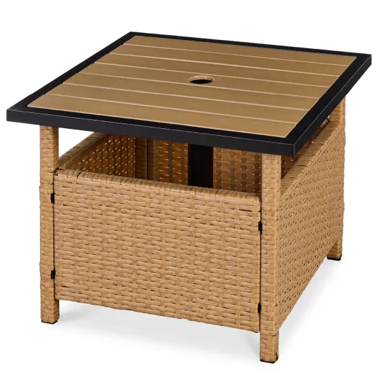 Best Choice Products Wicker Rattan Patio Side Table Outdoor Furniture for Garden, Pool, Deck w/ Umbrella Hole Natural {1}