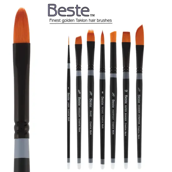 Creative Mark Beste Golden Taklon Dagger Striper 3 Pack [1/8, 1/4, 12"], Professional Watercolor Brushes, For Acrylic Painting, Short Handle, Sharp Edges, Hand-Tied & Shaped {4}