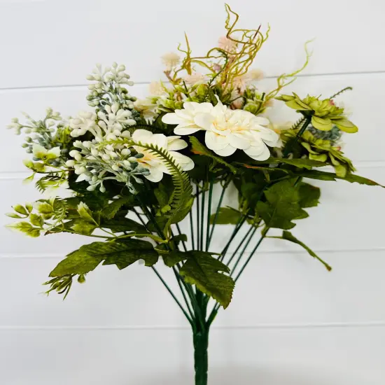 Elegant Blooms: 15.75-Inch Artificial Dahlia/Fern/Berry Bush Bouquet in Cream, Green, and Light Pink-FB189539 {4}