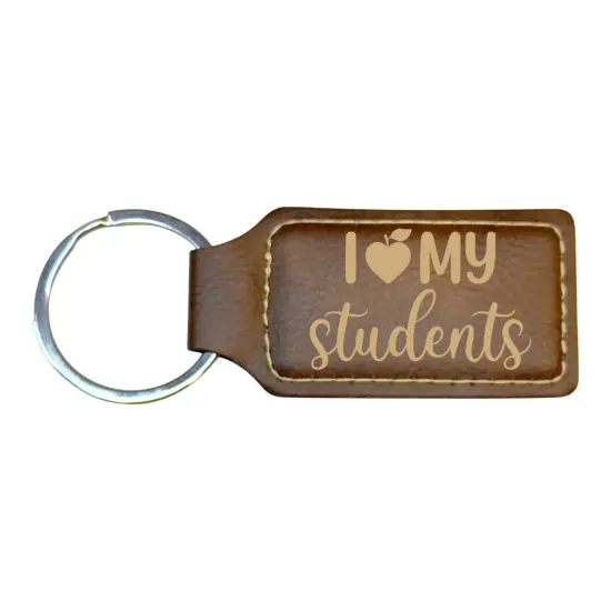 Keychain - Rectangle - I love my students - Leather Pink/Black {3}