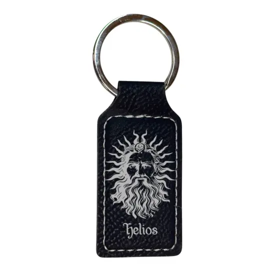Keychain - Rectangle - Helios God of the Sun - Leather Black/Silver {1}