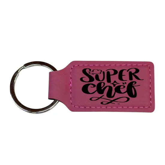 Keychain - Rectangle - Super Chef - Leather Pink/Black {1}
