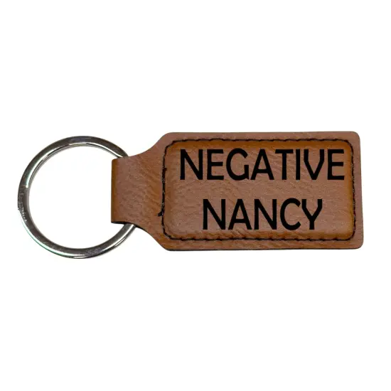 Keychain - Rectangle - Negative Nancy - Leather Rustic/Gold {4}