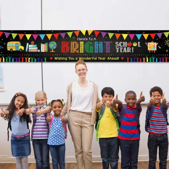 Here&rsquo;s to a Bright School Year Banner 120 x 20 Inch Colorful Welcome Back to School Yard Sign {3}