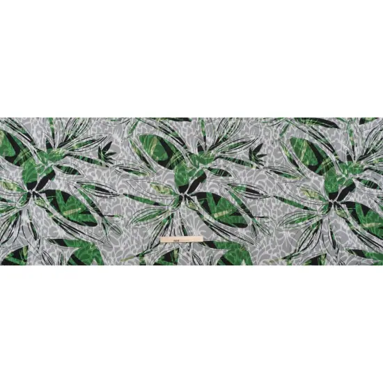 1 Yard White, Green and Black Floral Polyester Brocade Deadstock Material 56 inch Width {1}