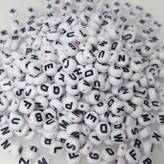 White Round Acrylic Alphabet Letter Beads A-Z Mixed Plastic Shape Loose Bulk DIY Beads for Jewelry Making Bracelets Necklaces Key Chains {3}