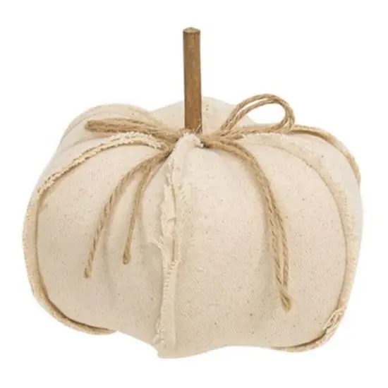 Freestanding Beige Canvas Pumpkin Decoration with Frayed Ribbing Perfect for Autumn Home Accent {2}