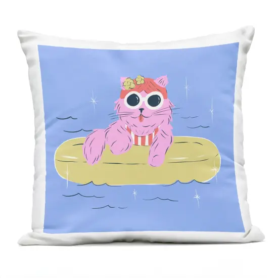 Stupell Industries Summer Pool Float Cat Outdoor Pillow, 18 x 7 x 18 {1}