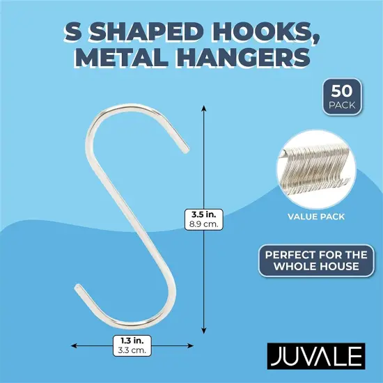 Metal S Shaped Hooks, Stainless Steel Hangers Bulk Set (3.9 in, 50 Pack) Silver {2}