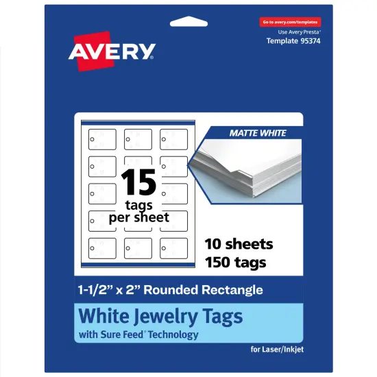 Avery Printable Rounded Rectangle Jewelry Tags, Sure Feed Technology, 1-1/2" x 2", Matte White Cardstock, Print-to-The-Edge, Laser/Inkjet Printable, 150 Total {7}