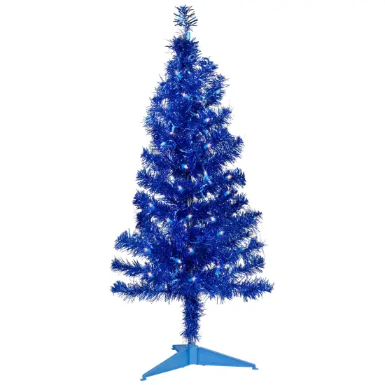 Northlight Pre-Lit Artificial Tinsel Christmas Tree - Blue - 4' - Clear Lights {3}