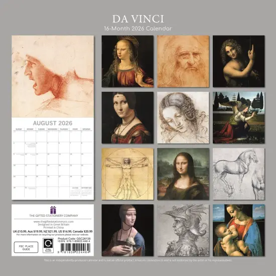 The Gifted Stationary 2026 Square Wall Calendar, Leonardo & Michelangelo, 16-Month Arts & Antiques Theme Hanging Calendar with 180 Reminder Stickers, Month Planner for Creative Spaces, 12x12 In Multicolor {4}